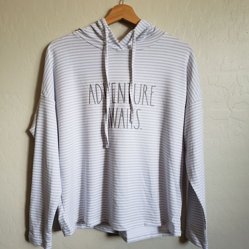 Rae Dunn Adventure Awaits Berkeley Hoodie Sweatshirt Striped Pullover Size Small